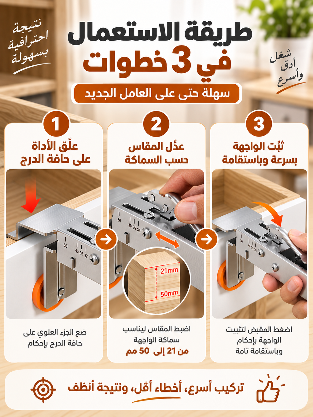 ملزمة تثبيت واجهات الأدراج القابلة للتعديل – ركّب مستقيم ودقيق من أول مرة