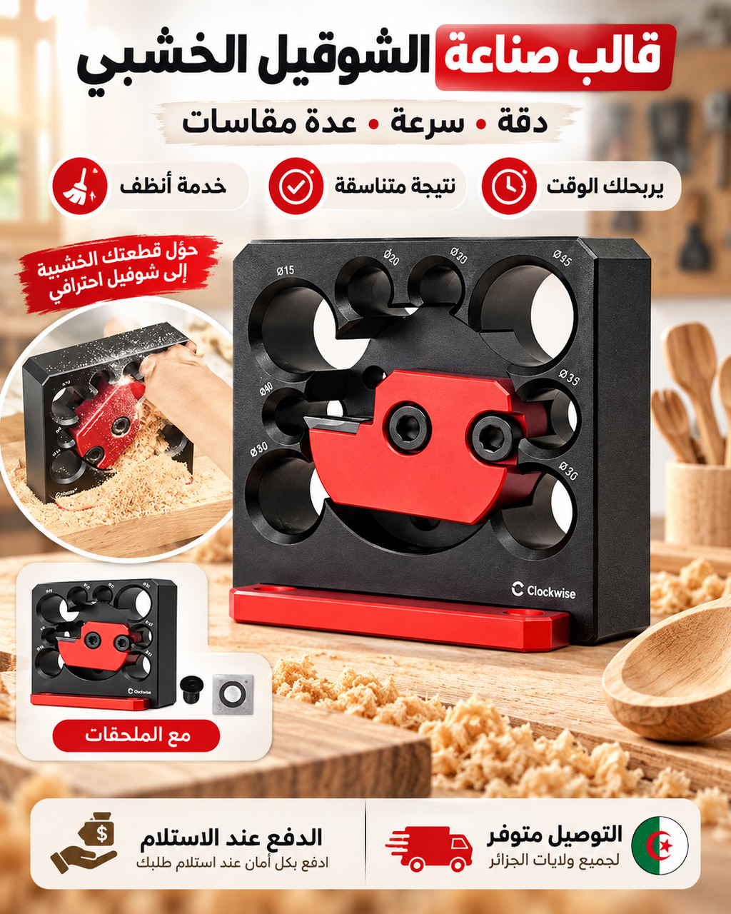 قالب احترافي لصناعة الشوفيل الخشبي الدائري – Gabarit Chevilles Bois Multi-Diamètres