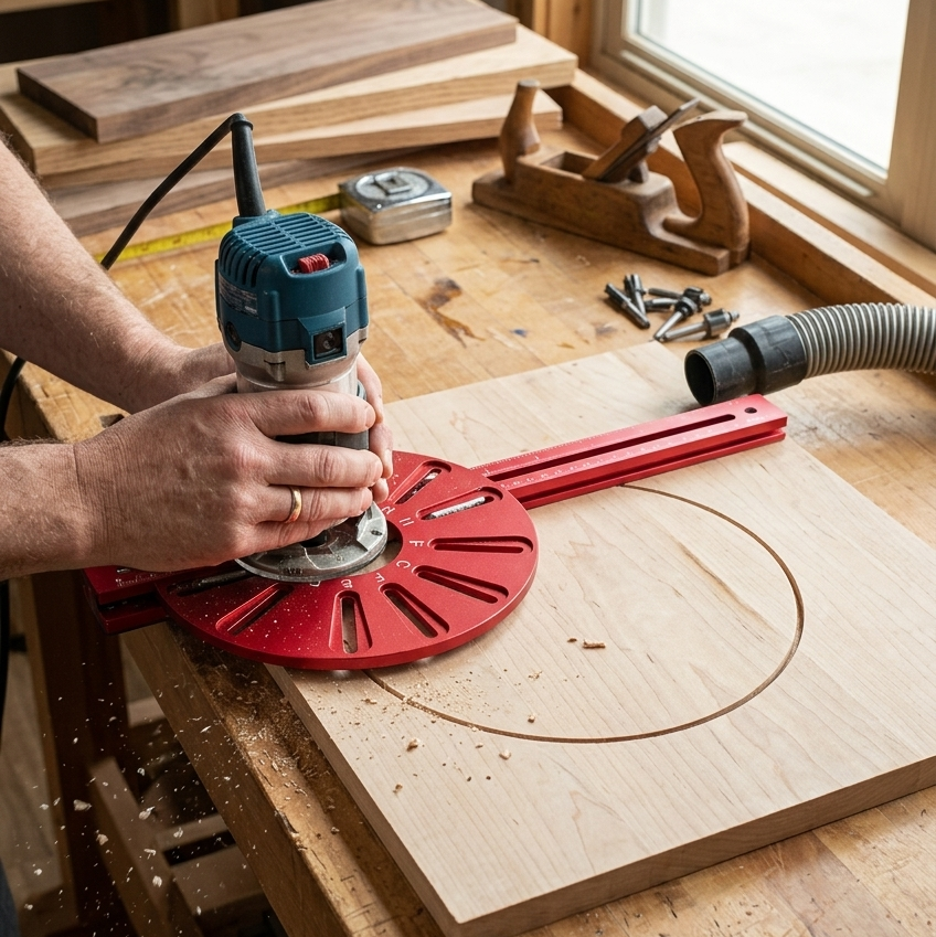 4-in-1 Router Circle Cutting Jig – Guide de Défonceuse Réglable Haute Précision