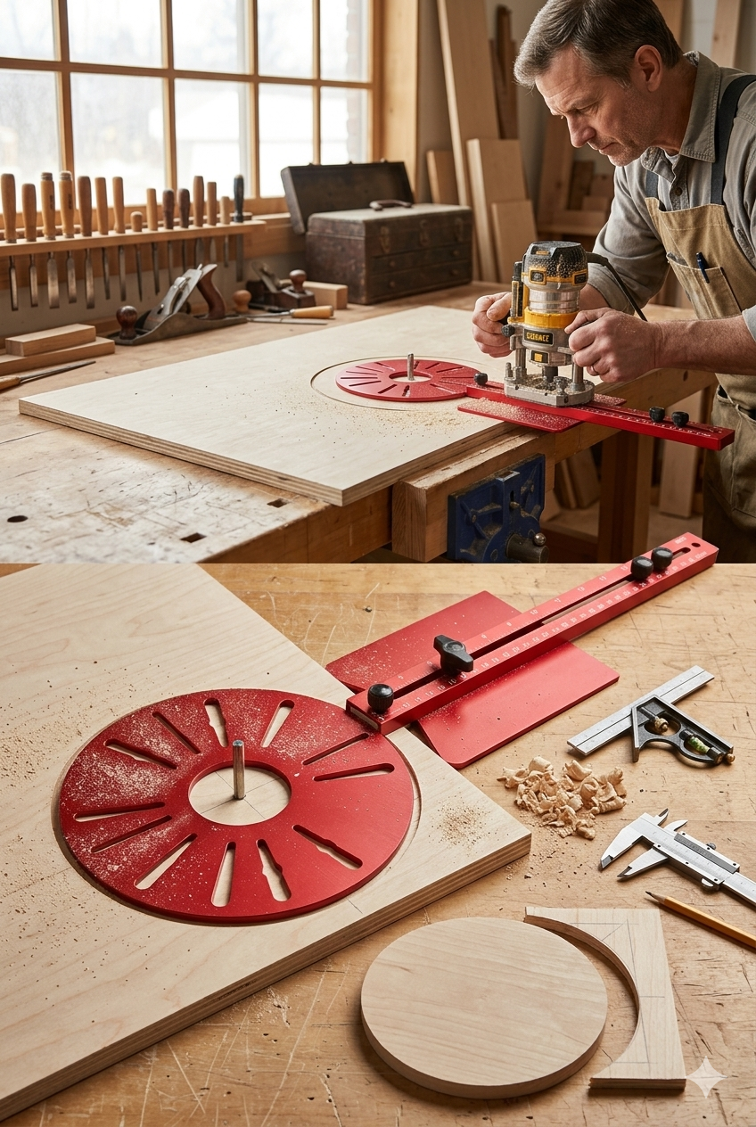 4-in-1 Router Circle Cutting Jig – Guide de Défonceuse Réglable Haute Précision